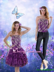 Remarkable 2015 Strapless Purple Prom Skirts with Appliques and Ruffles