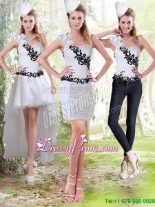 2015 Column Sweetheart White Prom Skirts with Black Appliques