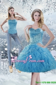 2015 Modest Sweetheart Aqua Blue Prom Skirts with Beading and Ruffles