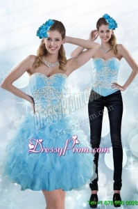 Exclusive Appliques and Ruffles Sweetheart Aqua Blue Prom Skirts for 2015