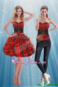 Multi Color Sweetheart Prom Skirts with Appliques and Ruffles