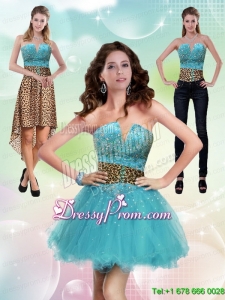 New Style Aqua Blue Leopard Printed 2015 Prom Skirts with Beading