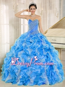 Beaded and Ruffles Custom Made For 2014 Quinceanera Dress In Blue