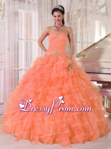 Lovely Orange Ball Gown Strapless Organza Beautiful Quinceanera Dress with Beading and Ruffles
