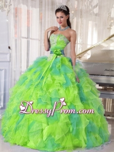 Sweetehart Organza 2014 Quinceanera Dress with Appliques and Ruffles