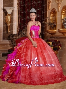 Ball Gown Strapless Ruffles and Beading Embroidery Fabulous Quinceanera Dress in Multi-colour