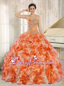 Beaded and Ruffles Custom Made For 2013 Orange Sweetheart Latest Quinceanera Dress