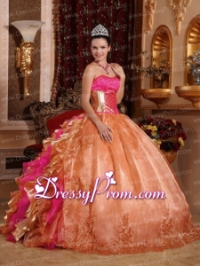Discount Ball Gown Strapless Ruffles Organza Exclusive Quinceanera Dress with Embroidery