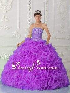 Fuchsia Ball Gown Beautiful Quinceanera Dress Strapless Organza Beading