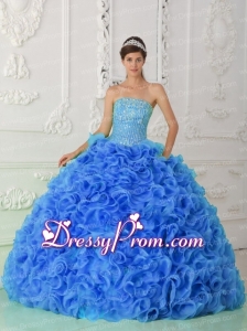 Organza Ball Gown Beaded Royal Blue Elegant Quinceanera Dress with Strapless