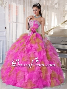 Sweetheart Ruffles Beading Elegant Quinceanera Dress with Hand Made Flower in Multi-colour