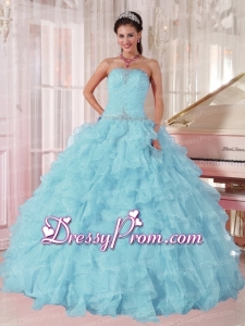 2014 Low Price puffy Light Blue Traditional Quinceanera Dress with Beading and Ruffles