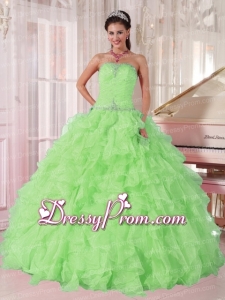 2014 New Spring Green Strapless Ruffles and Beading Pretty Quinceanera Dress for Girl