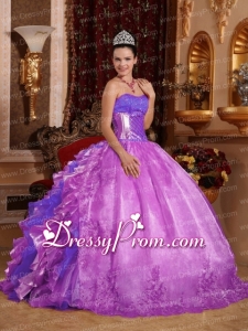 Ball Gown Strapless Ruffles and Beading Lilac 2014 Perfect Quinceanera Dress