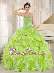 Beaded and Ruffles Custom Made For Yellow Green Traditional Quinceanera Dress