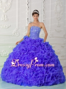 Blue Pretty Quinceanera Dress Ball Gown Strapless Organza Beading