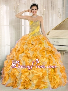 Custom Made For 2013 Yellow Stylish Quinceanera Dress with Beaded and Ruffles