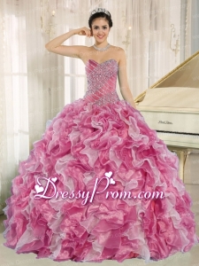 Pink Beaded Bodice and Ruffles Custom Made For 2013 Perfect Quinceanera Dress