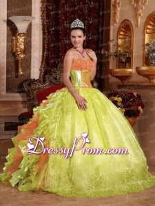 Spring Green Ball Gown Strapless Floor-length Organza Embroidery Pretty Quinceanera Dress