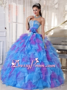 Sweetheart Appliques and Ruffles Organza Traditional Quinceanera Dress