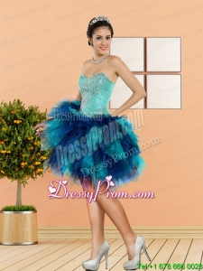 2015 New Style Beading and Ruffles Sweetheart Dama Dresses in Multi Color