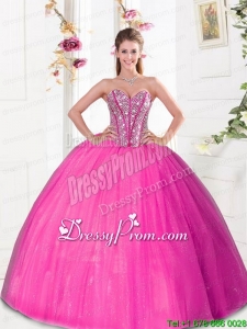 Beautiful Beading and Pick Ups 2015 Quinceanera Dresses in Hot Pink