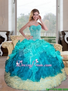 Exclusive Sweetheart Multi Color 2015 Quinceanera Gown with Appliques and Ruffles