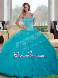 Fabulous Beading and Ruffles Sweetheart 2015 Quinceanera Dresses in Teal