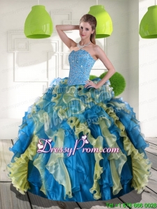 Multi Color Exclusive Quinceanera Gowns with Beading and Ruffles for 2015