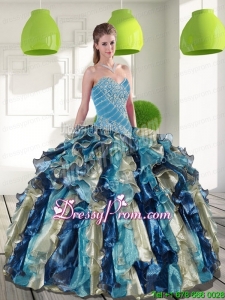 Multi Color Exclusive Quinceanera Gowns with Beading and Ruffles for 2015