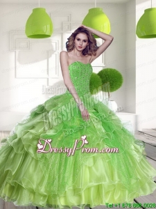 Spring Green 2015 Exclusive Quinceanera Gowns with Beading and Ruffles