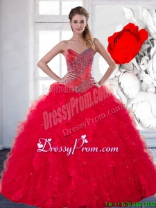 Sweetheart Red Exclusive Quinceanera Gowns with Beading and Ruffles