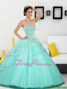 2015 Custom Made Beading Sweetheart Quinceanera Dresses in Apple Green