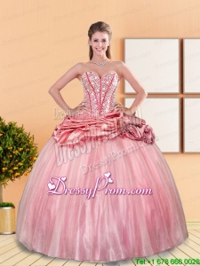 Elegant 2015 Beading and Pick Ups Sweetheart Quinceanera Dresses in Rose Pink