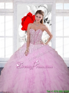Elegant Beading and Ruffles Sweetheart 2015 Quinceanera Dresses in Baby Pink