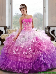 Elegant Sweetheart 2015 Quinceanera Dress with Appliques and Ruffled Layers