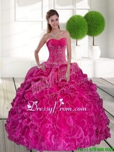 2015 Hot Pink Stylish Quinceanera Dresse with Ruffles and Appliques