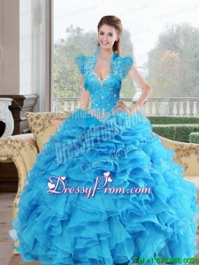 Stylish Beading and Ruffles Sweetheart 2015 Quinceanera Dresses in Baby Blue