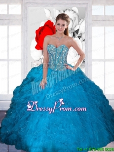 Stylish Beading and Ruffles Sweetheart Teal Quinceanera Dresses for 2015