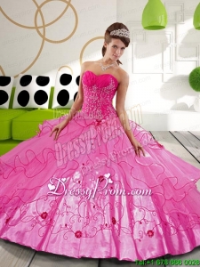 2015 Hot Pink Ball Gown Modern Quinceanera Dresses with Appliques