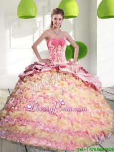 2015 Modern Quinceanera Dresses with Ruffled Layers and Appliques