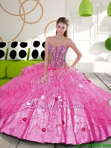 Modern Beading and Embroidery Hot Pink Quinceanera Dresses for 2015