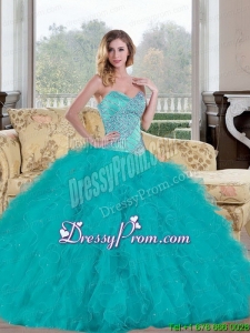 Stylish 2015 Ball Gown Quinceanera Dress with Beading and Ruffles