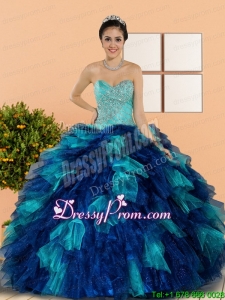 Stylish Sweetheart Beading and Ruffles Quinceanera Dresses in Multi Color