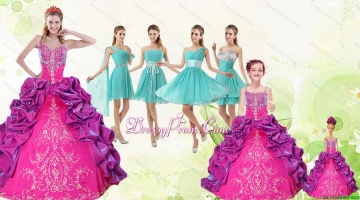 Spaghetti Straps Pick Ups 2015 Quinceanera Dress and Short Pretty Dama Dresses and Multi Color Little Girl Dress