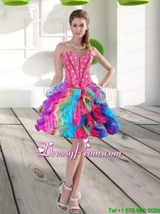 Sexy Beading and Ruffles Organza 2015 Prom Dress in Multi Color