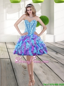 2015 Sexy Beading and Ruffles A Line Prom Dress in Multi Color
