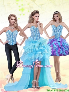 Aqua Blue High Low 2015 Sexy Prom Dress with Beading and Ruffles