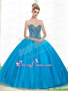 2015 Custom Made Sweetheart Ball Gown Beading Quinceanera Dresses in Teal