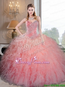 2015 Wonderful Baby Pink Organza Quinceanera Dresses with Beading and Ruffles